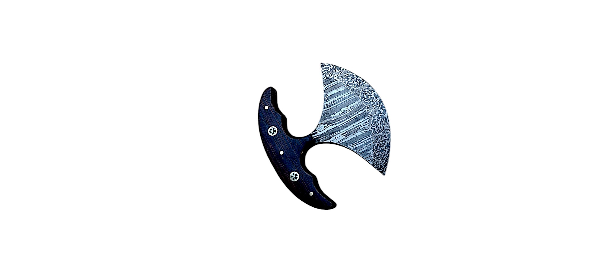 Damascus Ulu Knife with Rosewood Handle & Leather Sheath – 6" Blade - Image 2