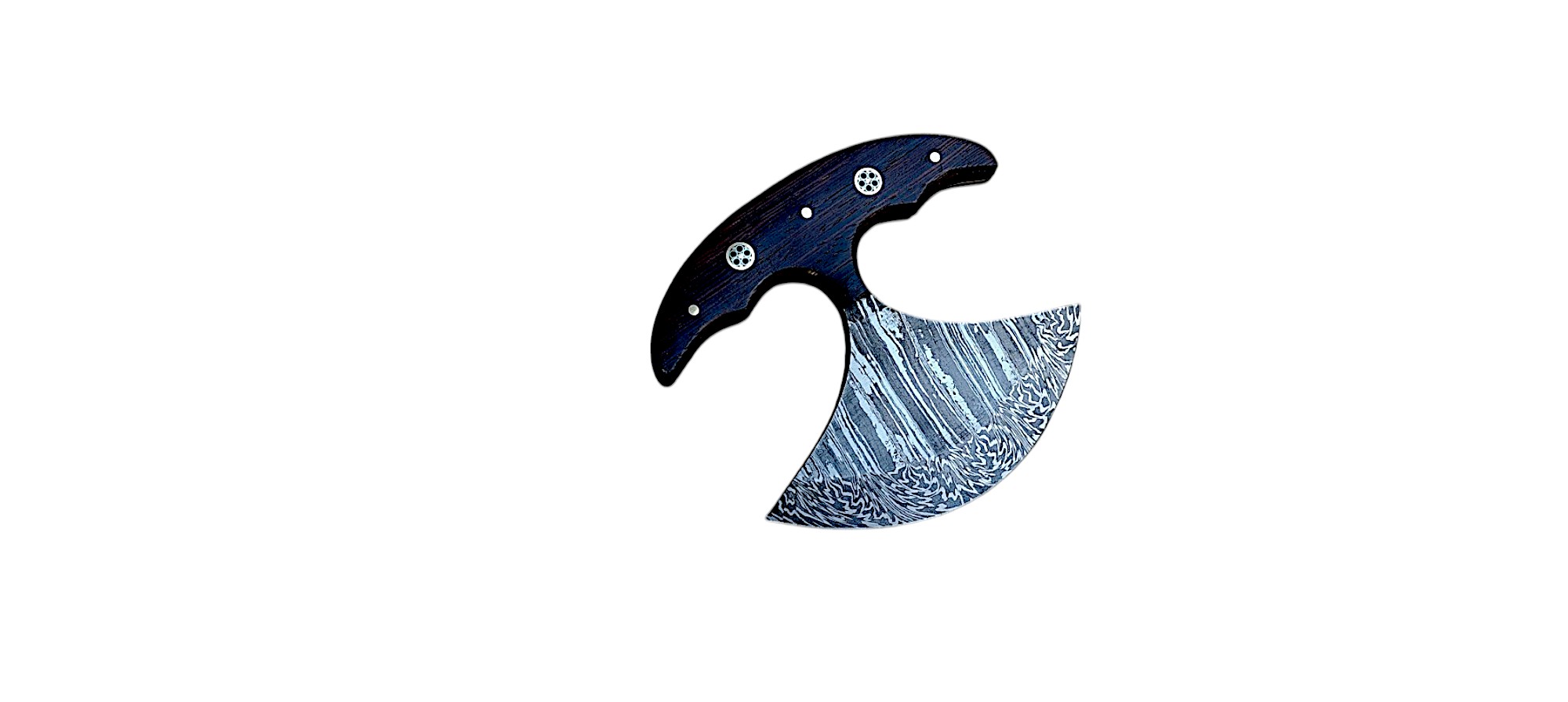 Damascus Ulu Knife with Rosewood Handle & Leather Sheath – 6" Blade - Image 3