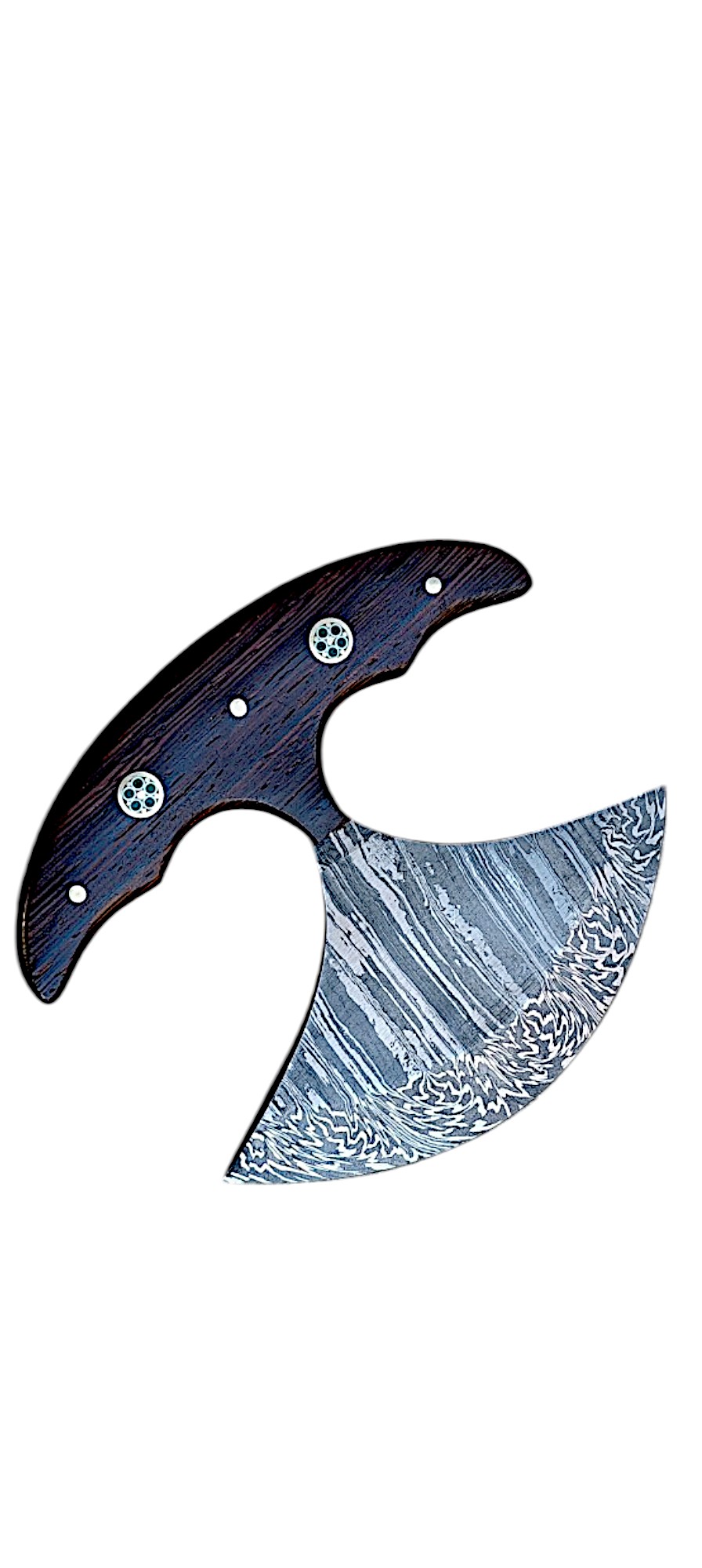 Damascus Ulu Knife with Rosewood Handle & Leather Sheath – 6" Blade - Image 5
