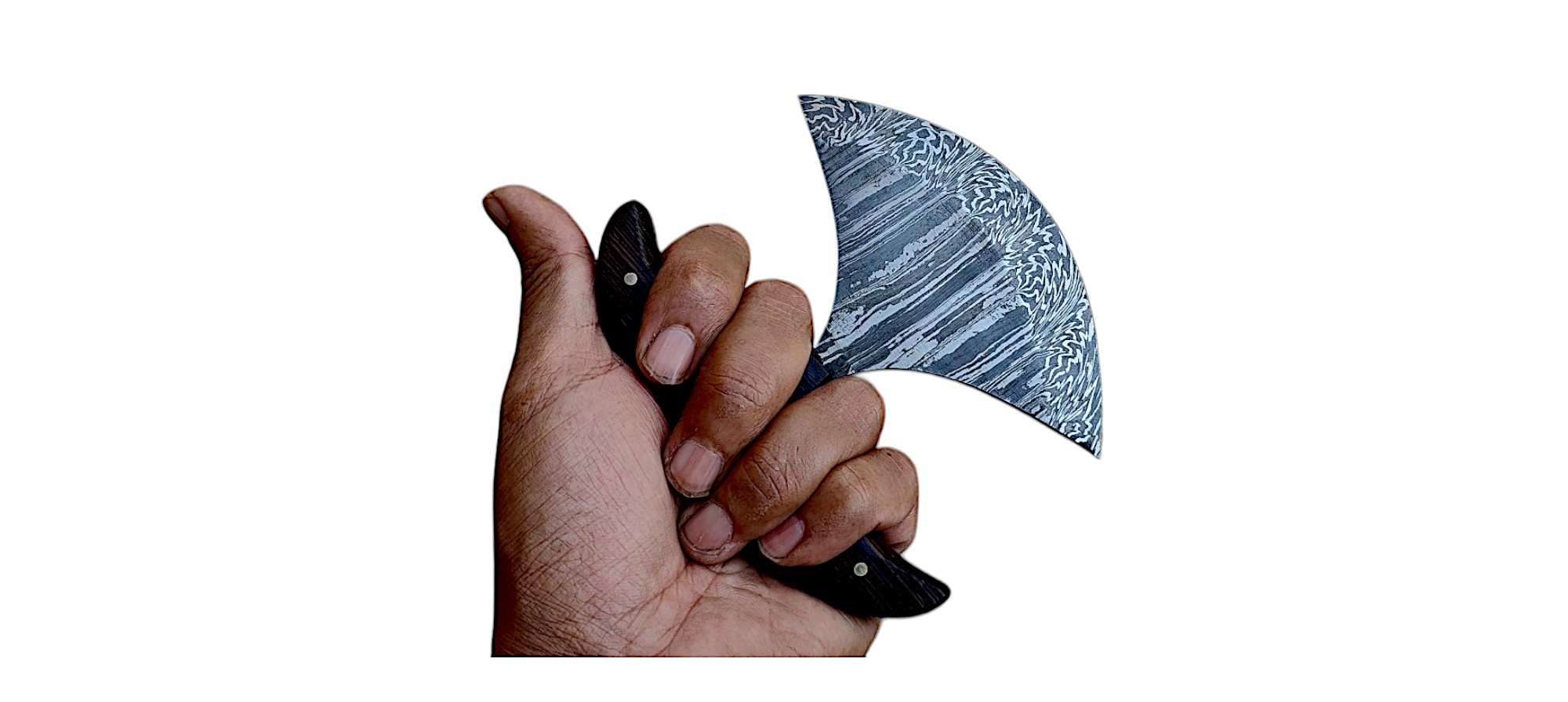 Damascus Ulu Knife with Rosewood Handle & Leather Sheath – 6" Blade - Image 6