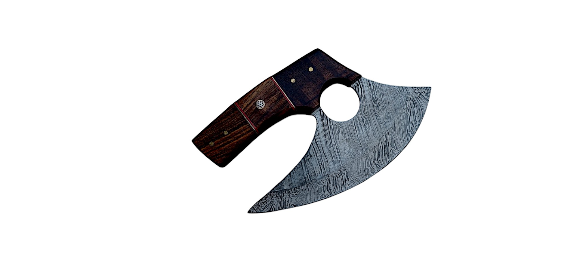 Custom Handmade Damascus Steel Ulu Knife with Leather Sheath – (6.5")