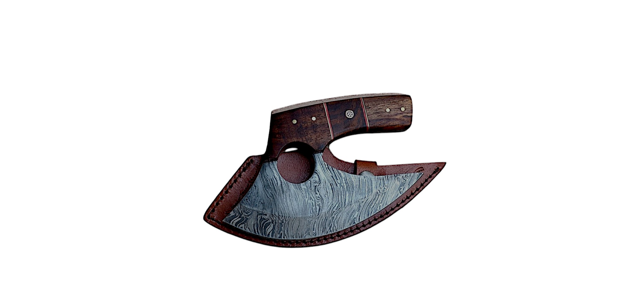 Custom Handmade Damascus Steel Ulu Knife with Leather Sheath – (6.5") - Image 6