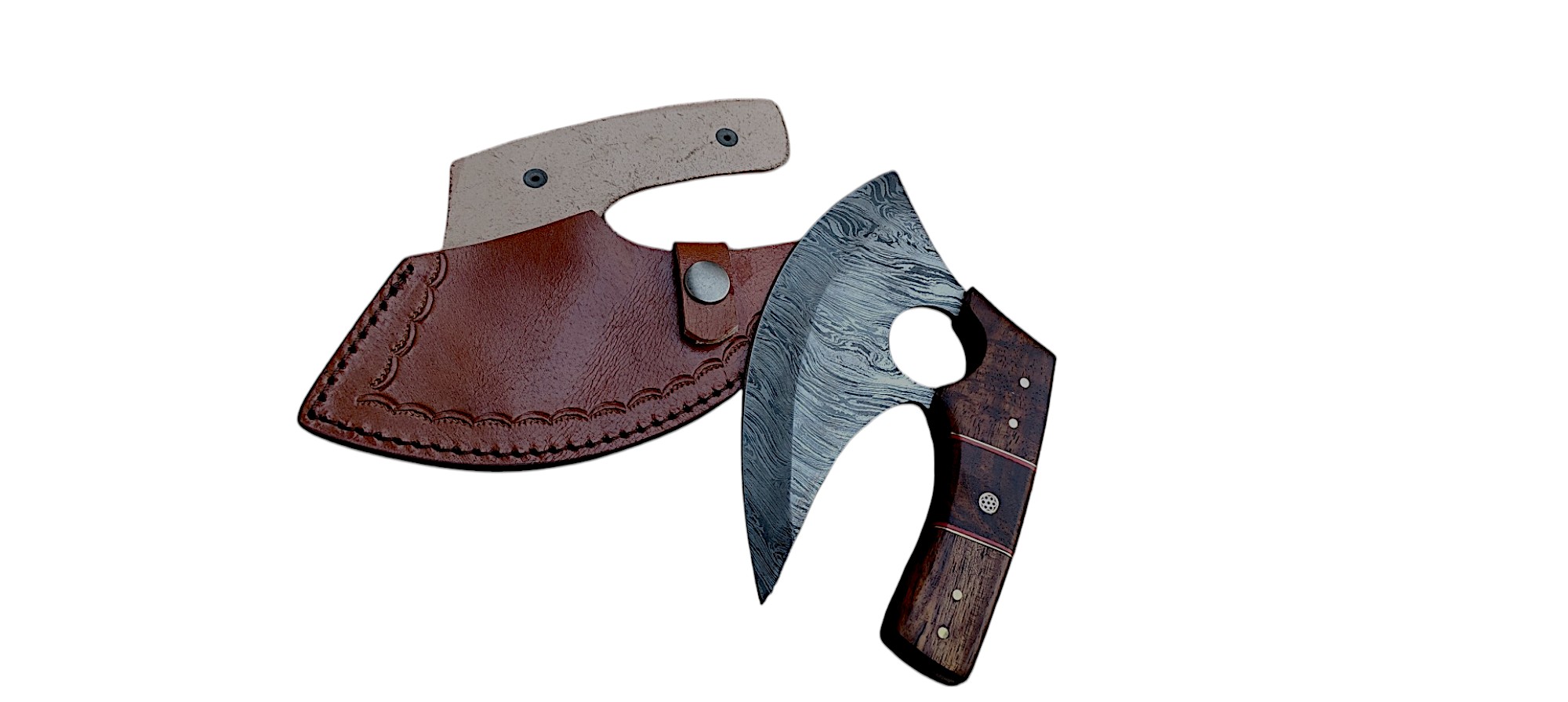 Custom Handmade Damascus Steel Ulu Knife with Leather Sheath – (6.5") - Image 7