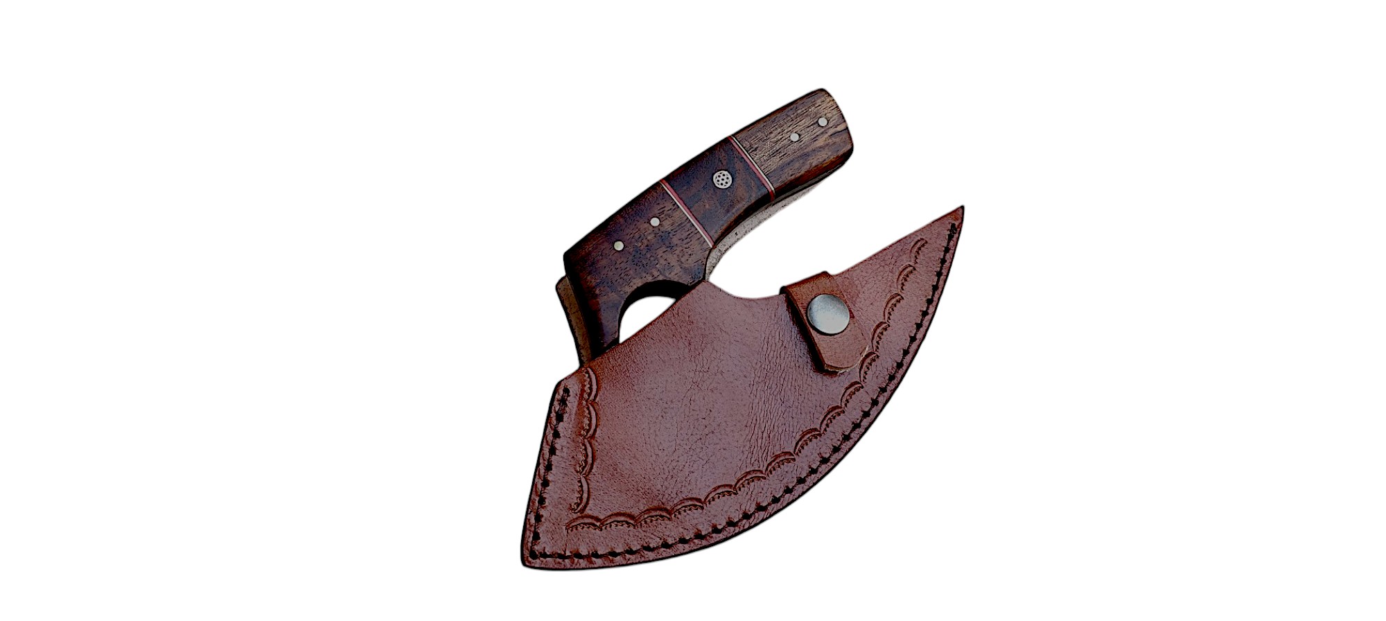 Custom Handmade Damascus Steel Ulu Knife with Leather Sheath – (6.5") - Image 8