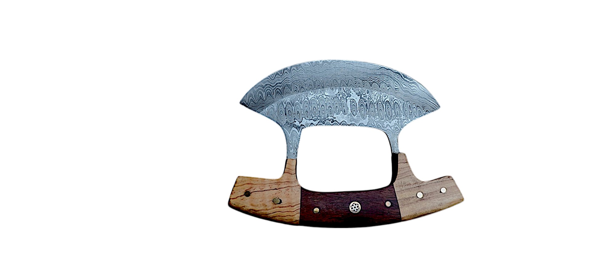 Hand-Forged Damascus Steel Ulu Chef Knife, Wooden Handle - Image 5