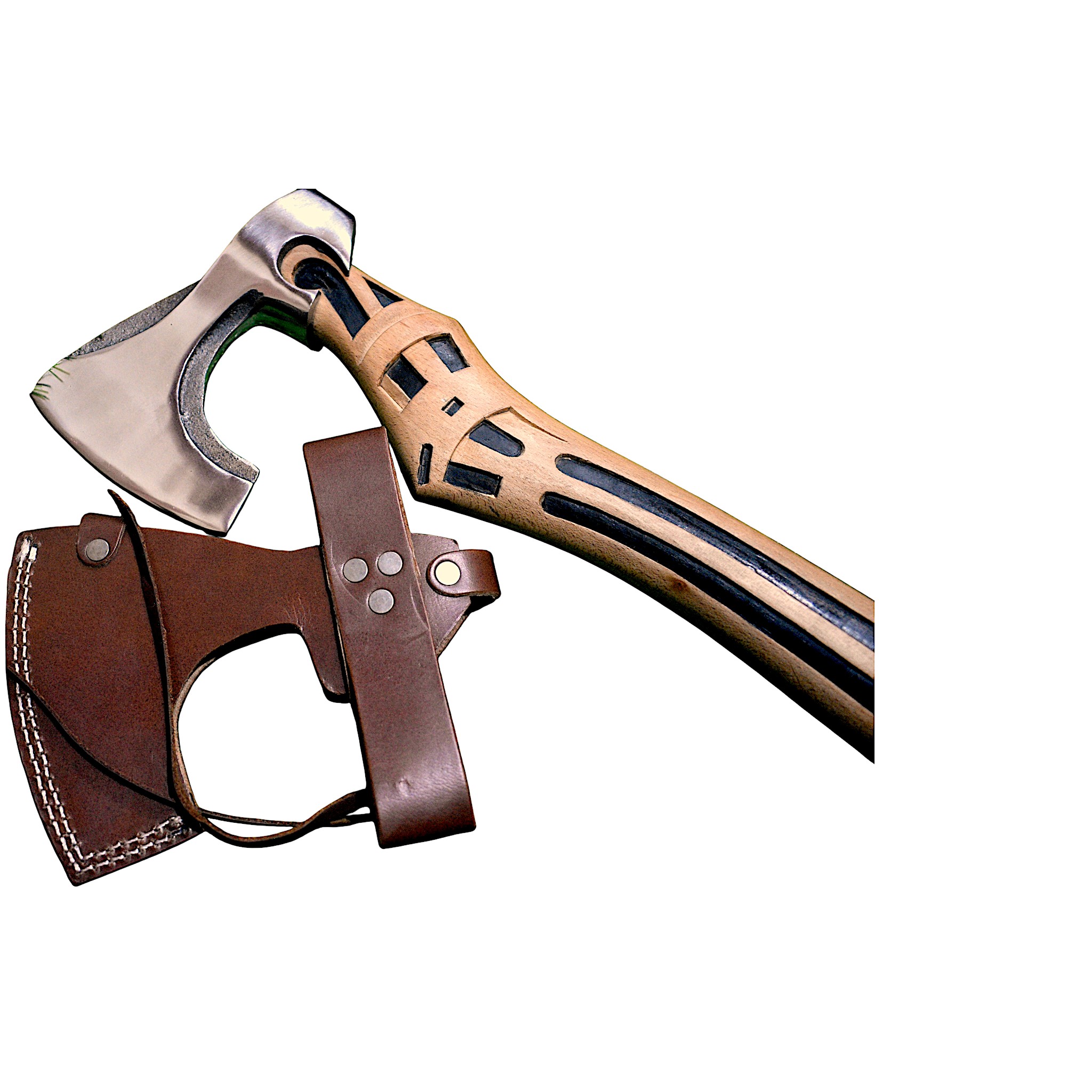 Handcrafted Viking Axe with Eagle Carved Wooden Handle & Stainless Steel Blade - Image 4