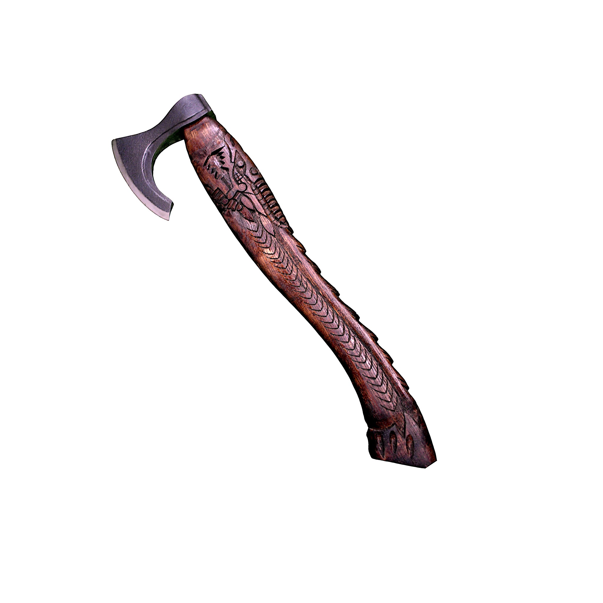 Handcrafted Snake-Head Viking Axe | Engraved Stainless Steel Blade & Carved Wooden Handle