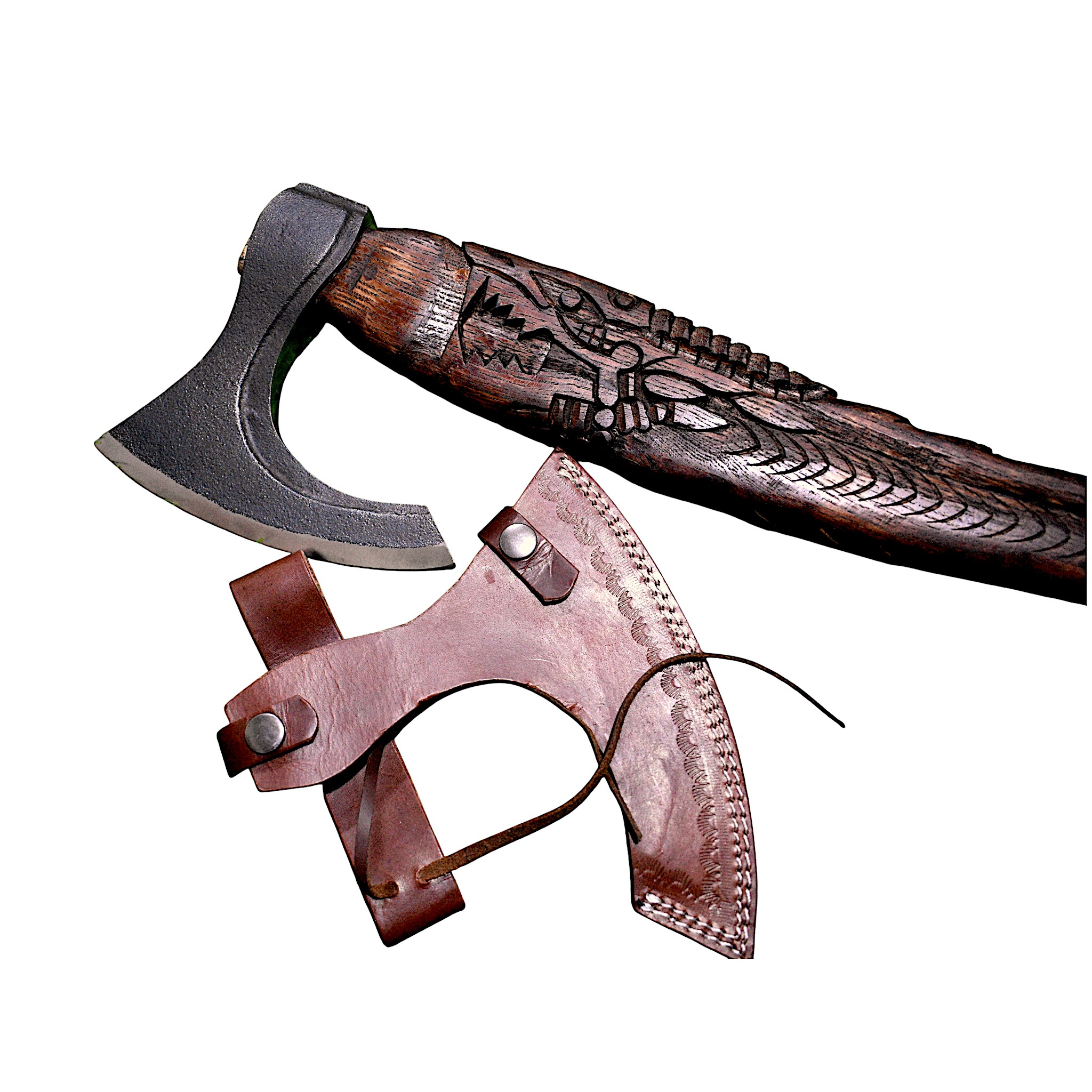 Handcrafted Snake-Head Viking Axe | Engraved Stainless Steel Blade & Carved Wooden Handle - Image 4