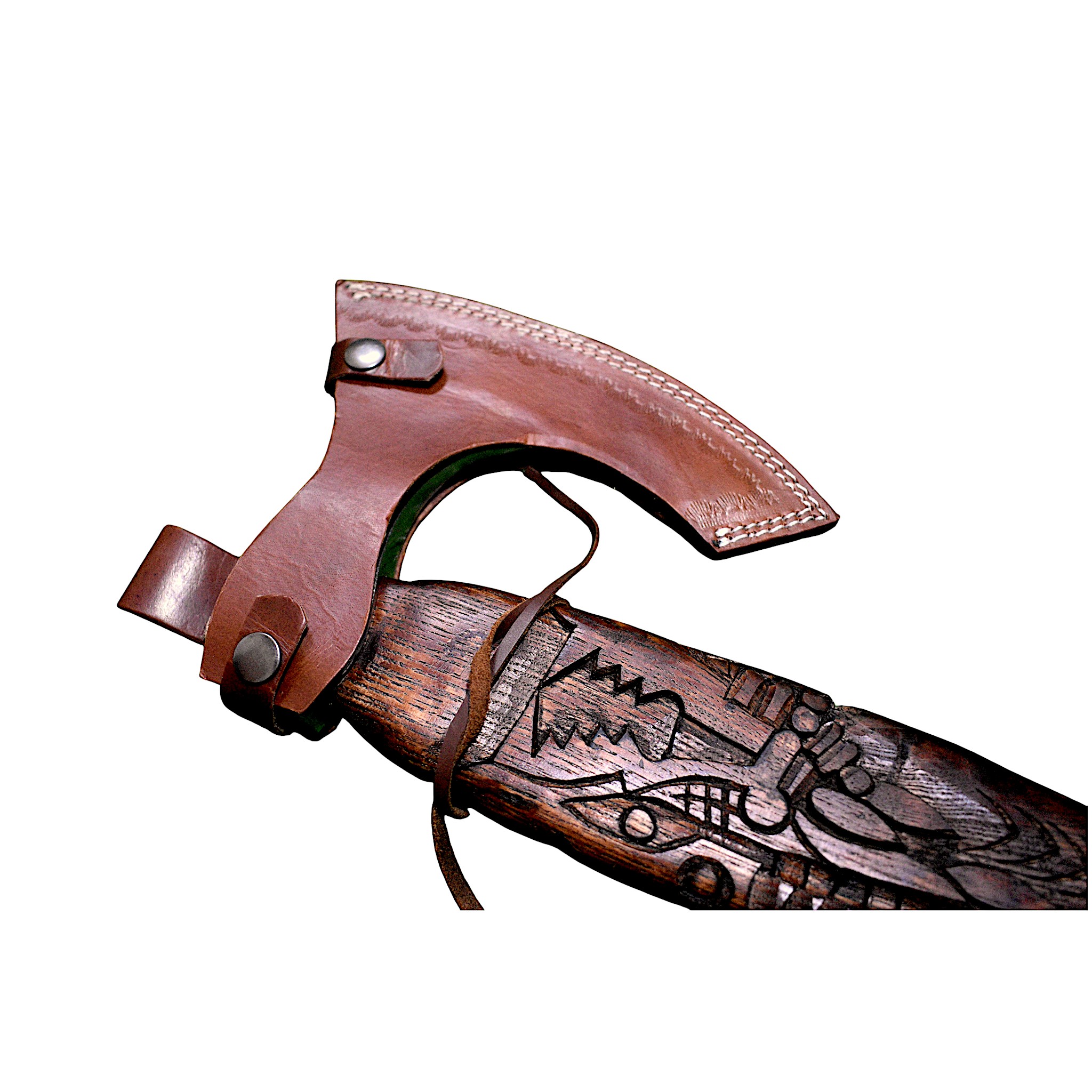 Handcrafted Snake-Head Viking Axe | Engraved Stainless Steel Blade & Carved Wooden Handle - Image 3