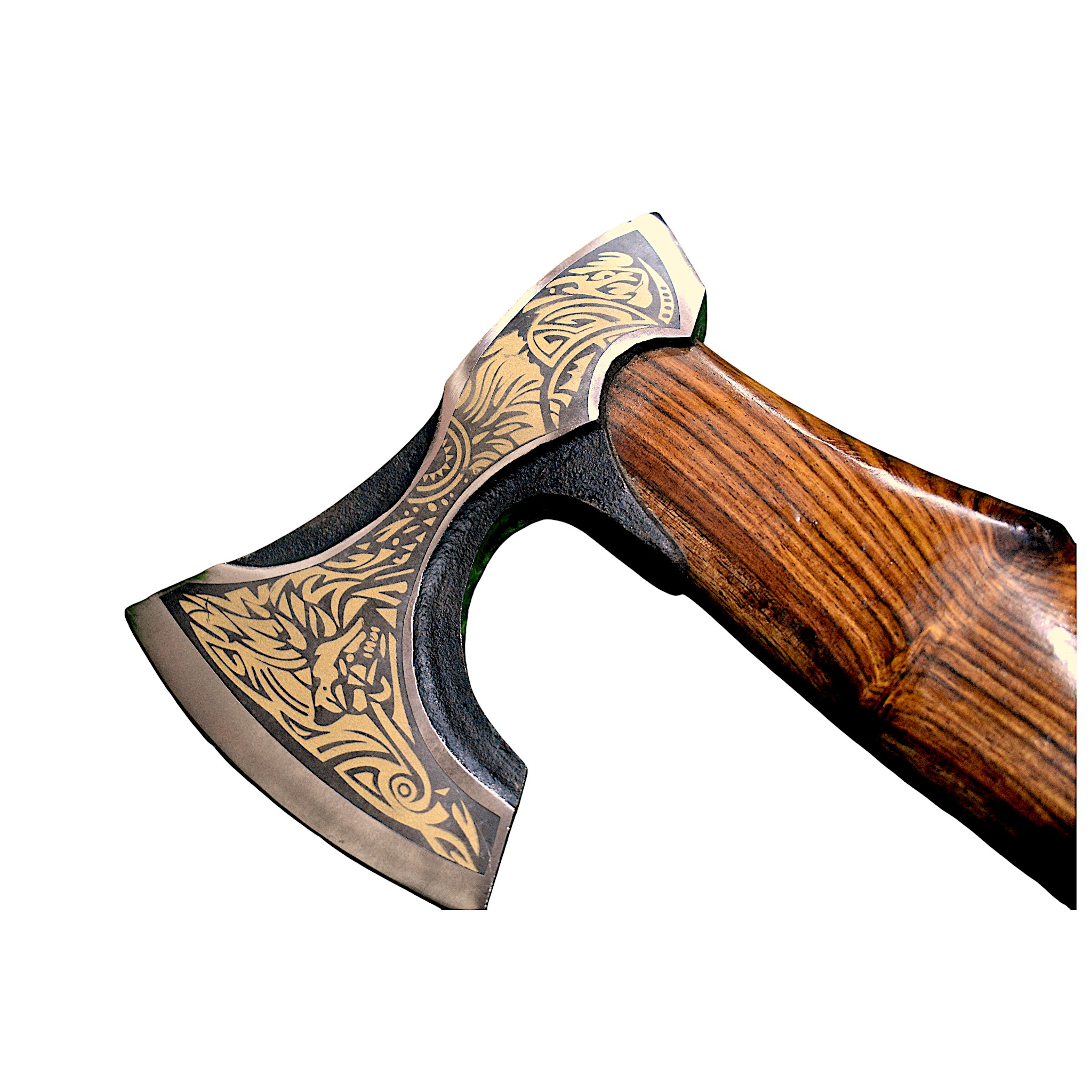 Handcrafted Viking Battle Axe with Engraved Blade and Carved Dragon Handle - Image 4
