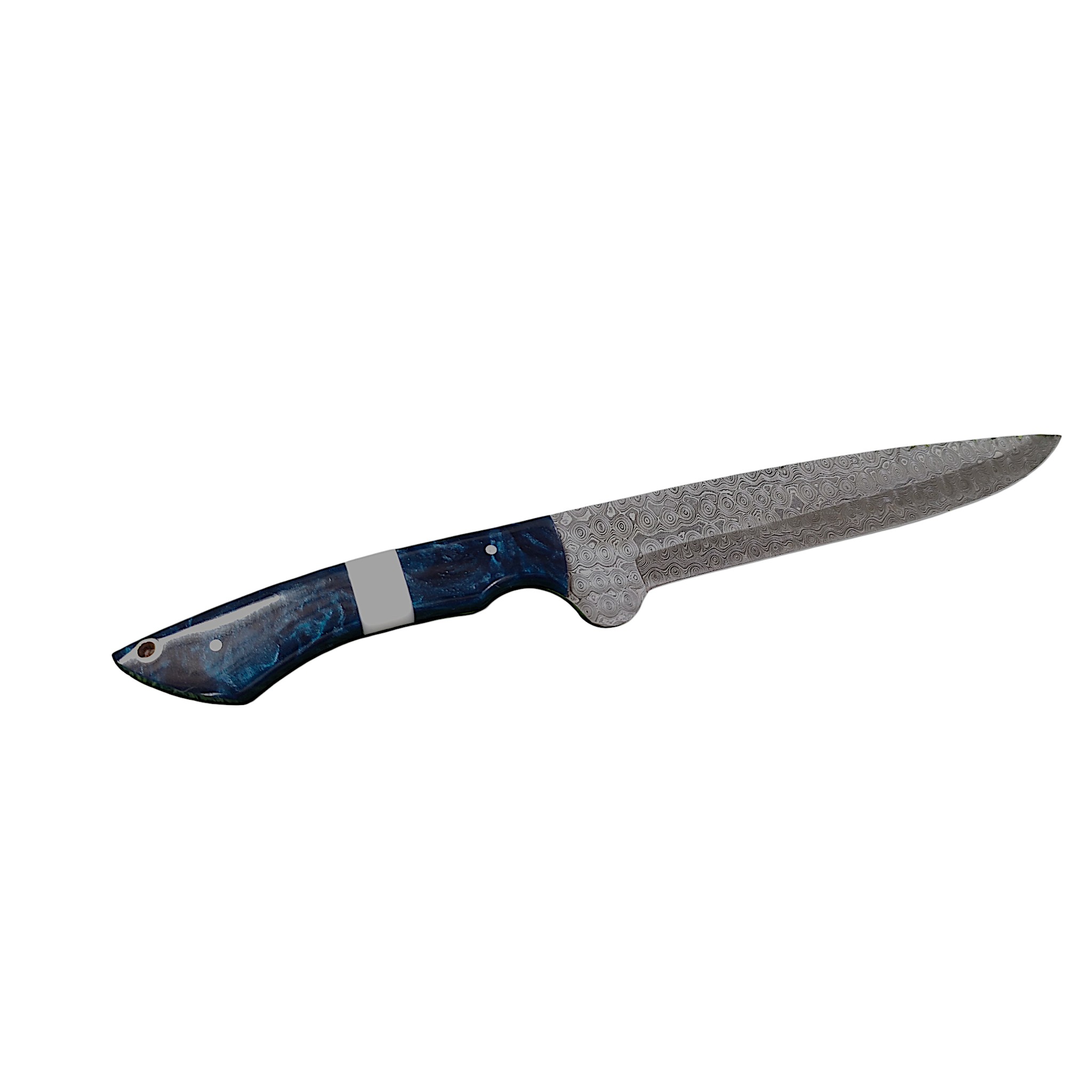 Artisan Blue Swirl Damascus Knife Set Rain Drop Pattern Blades Trio - Image 4