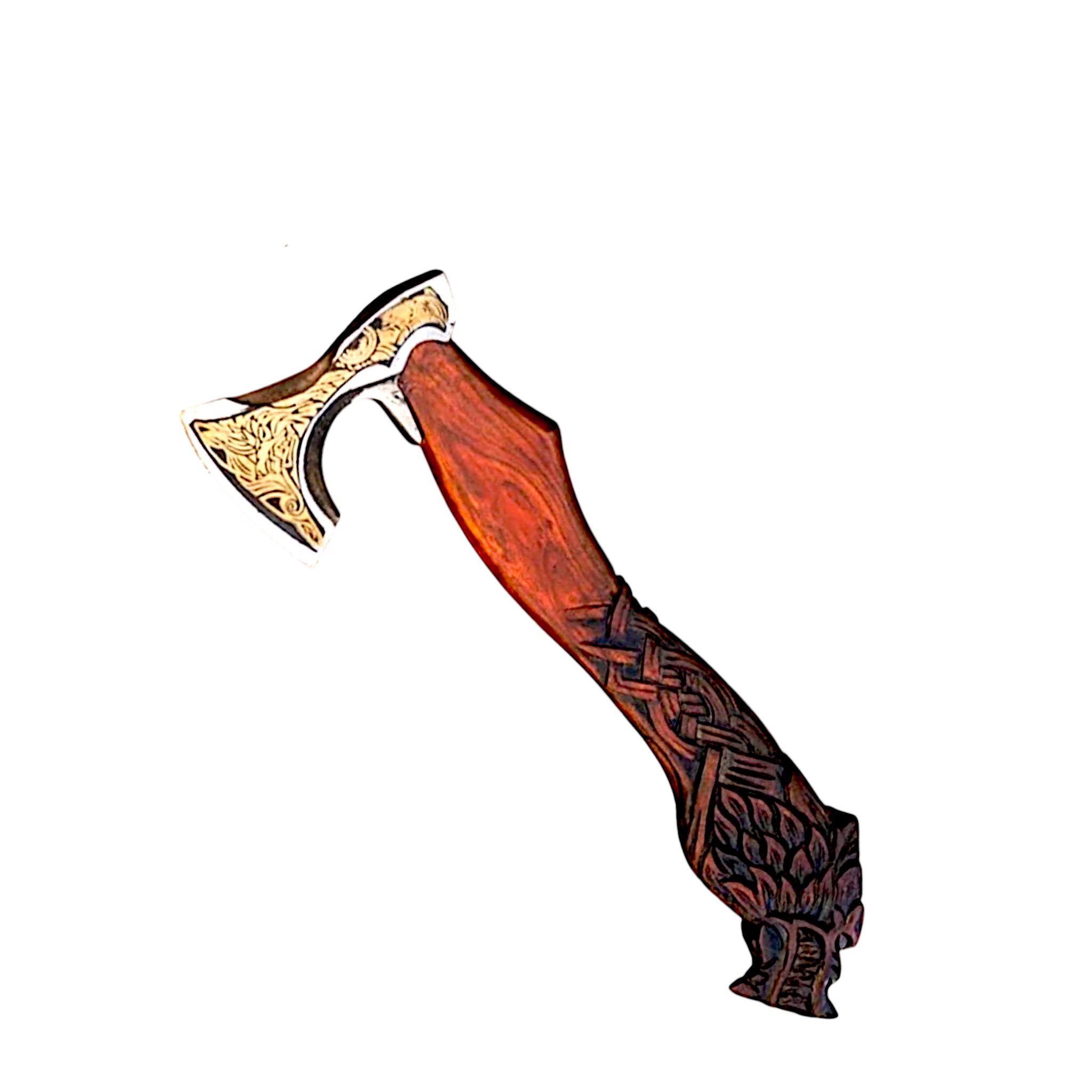 Handcrafted Viking Battle Axe with Engraved Blade and Carved Dragon Handle
