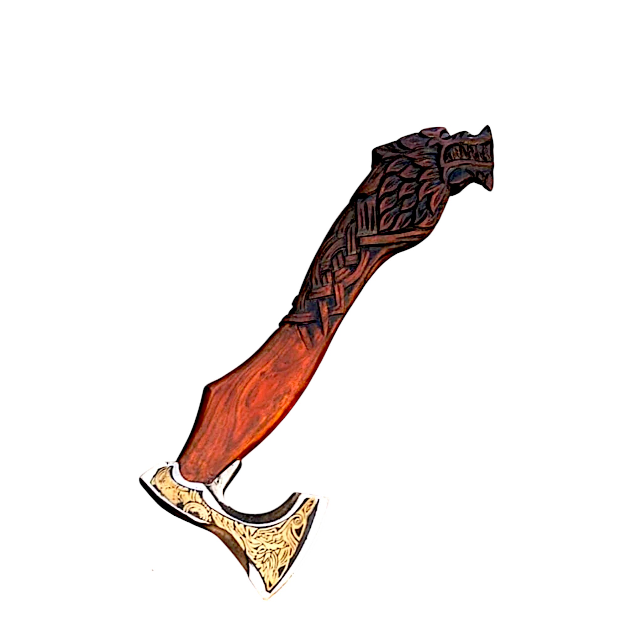 Handcrafted Viking Battle Axe with Engraved Blade and Carved Dragon Handle - Image 2