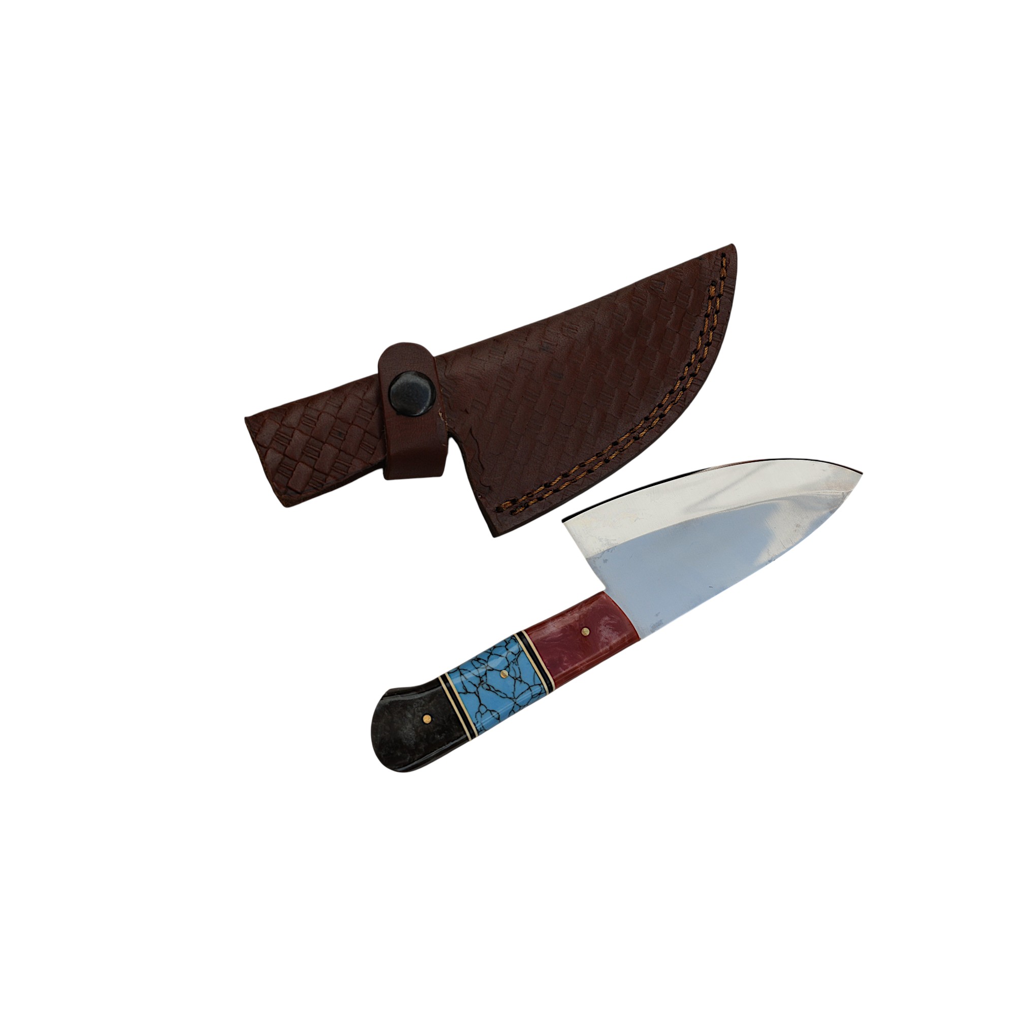 Compact Bushcraft Knife with Colorful Layered Handle - Image 3